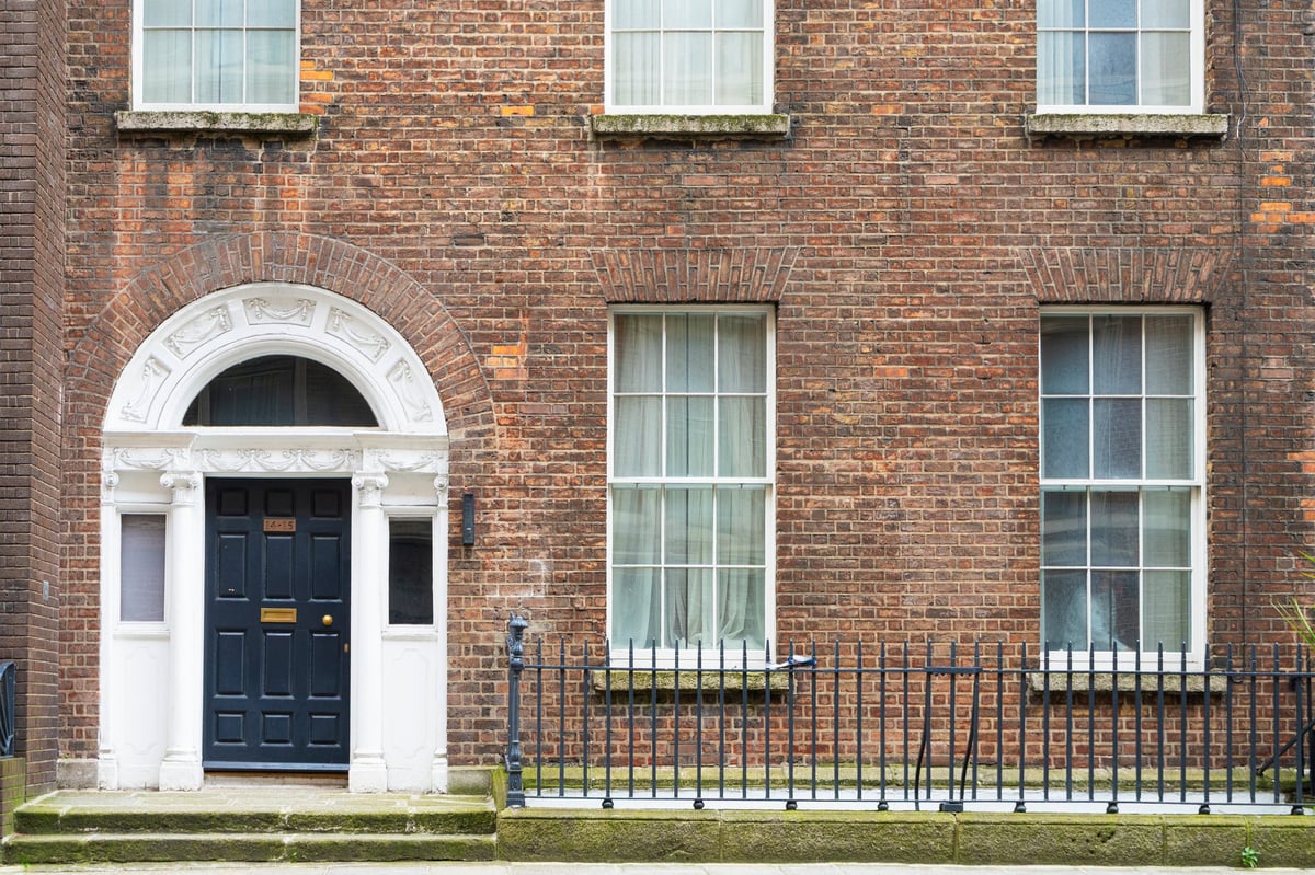 Dublin, Ireland. Typical colored entrance door of a house in a classic building